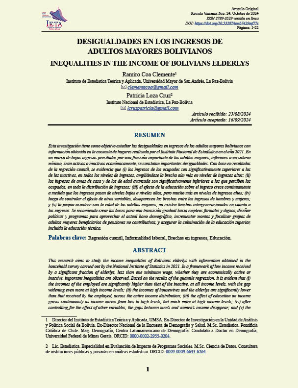 DESIGUALDADES EN LOS INGRESOS DE ADULTOS MAYORES BOLIVIANOS