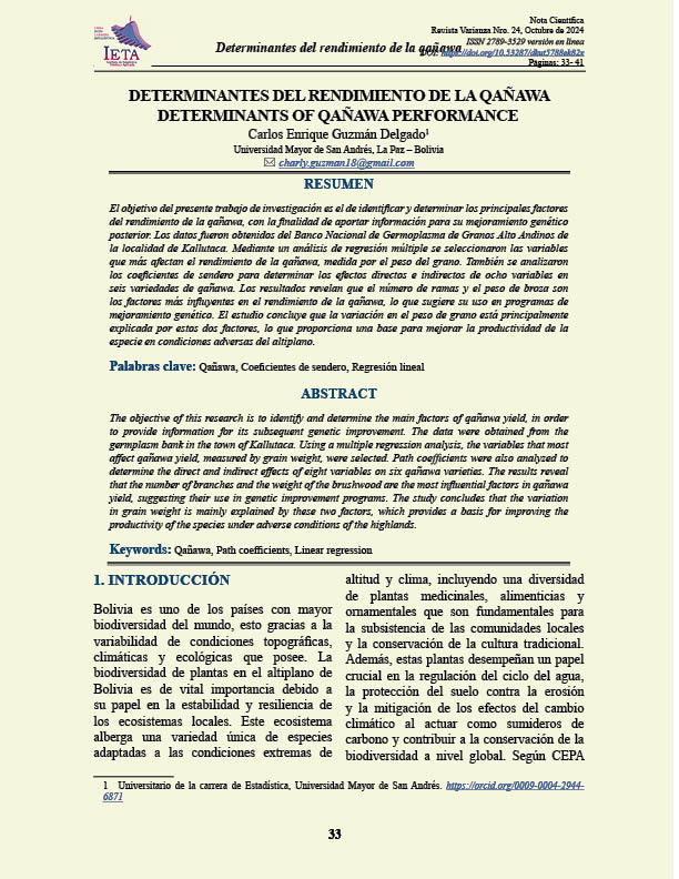 Determinantes del rendimiento de la qañawa