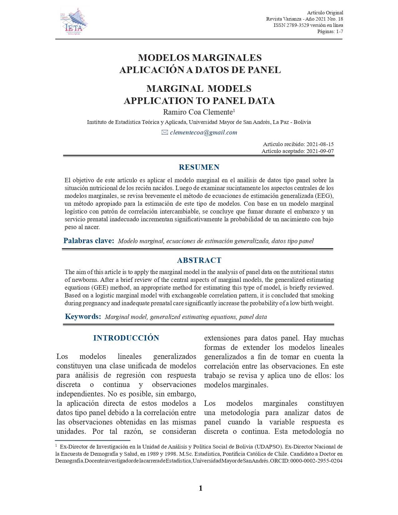 MODELOS MARGINALES APLICACIÓN A DATOS DE PANEL