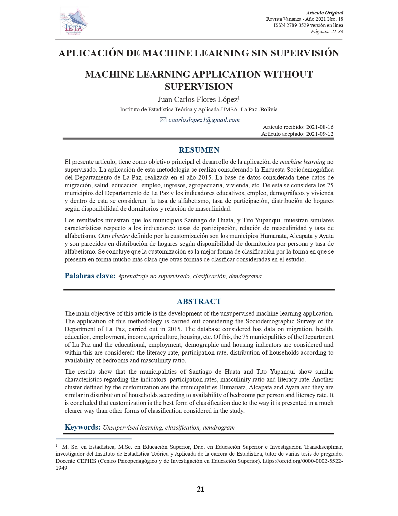 APLICACIÓN DE MACHINE LEARNING SIN SUPERVISIÓN