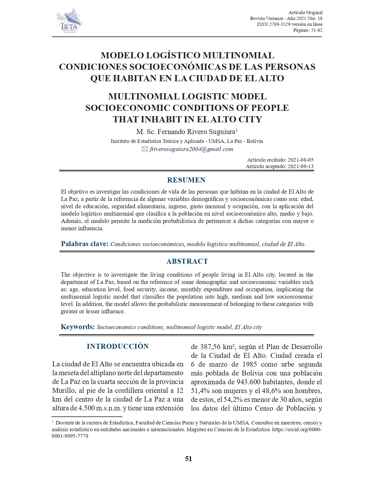MODELO LOGÍSTICO MULTINOMIAL  CONDICIONES SOCIOECONÓMICAS DE LAS PERSONAS QUE HABITAN EN LA CIUDAD DE EL ALTO