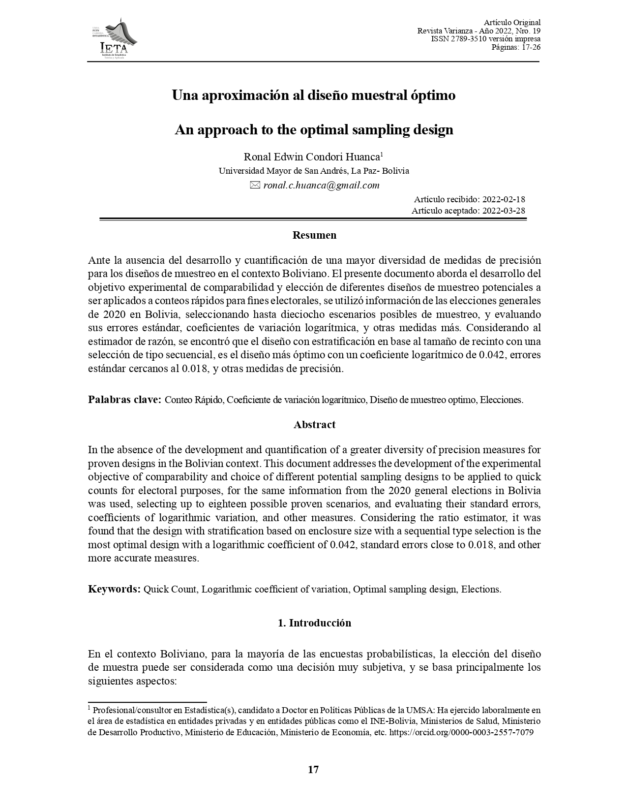 Una aproximación al diseño muestral óptimo
