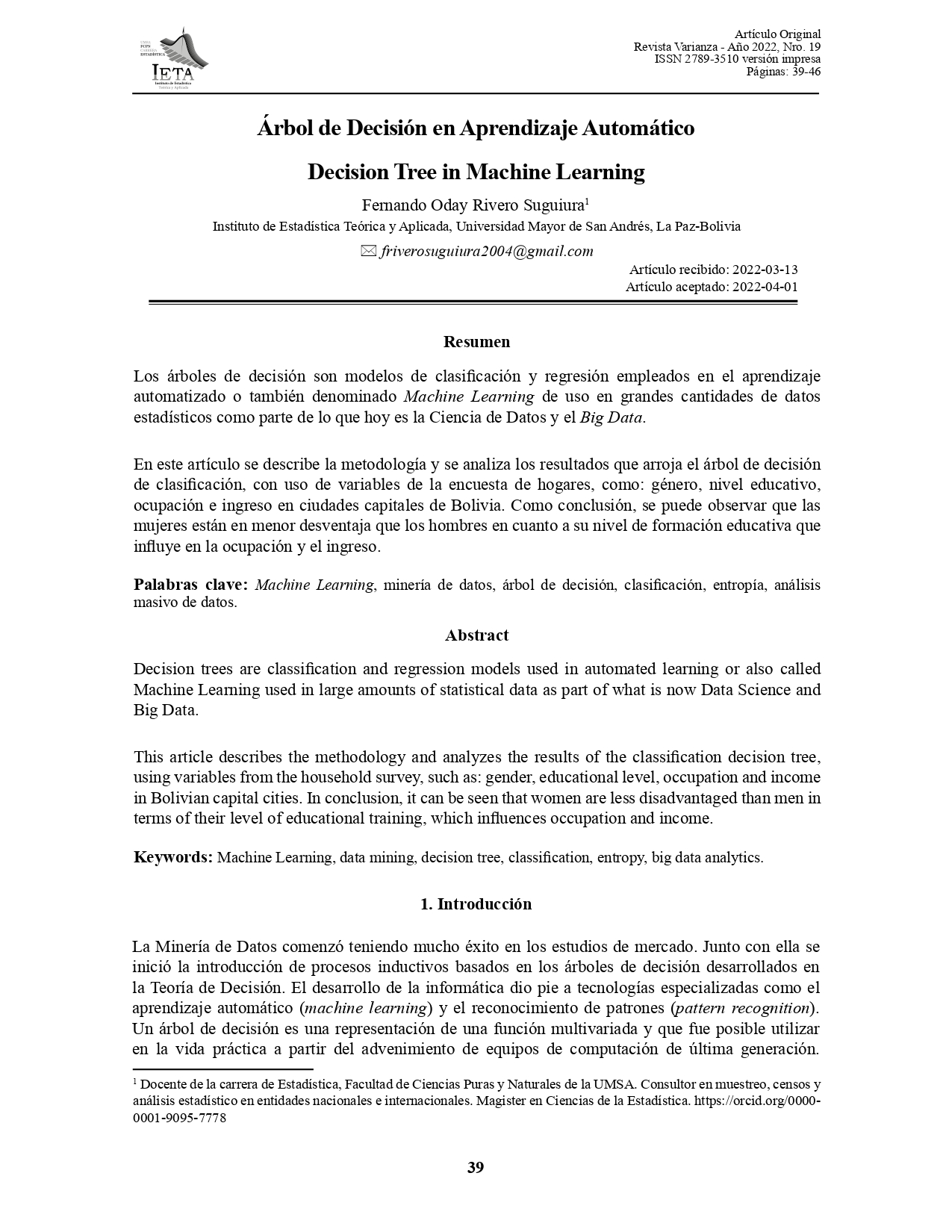Árbol de Decisión en Aprendizaje Automático