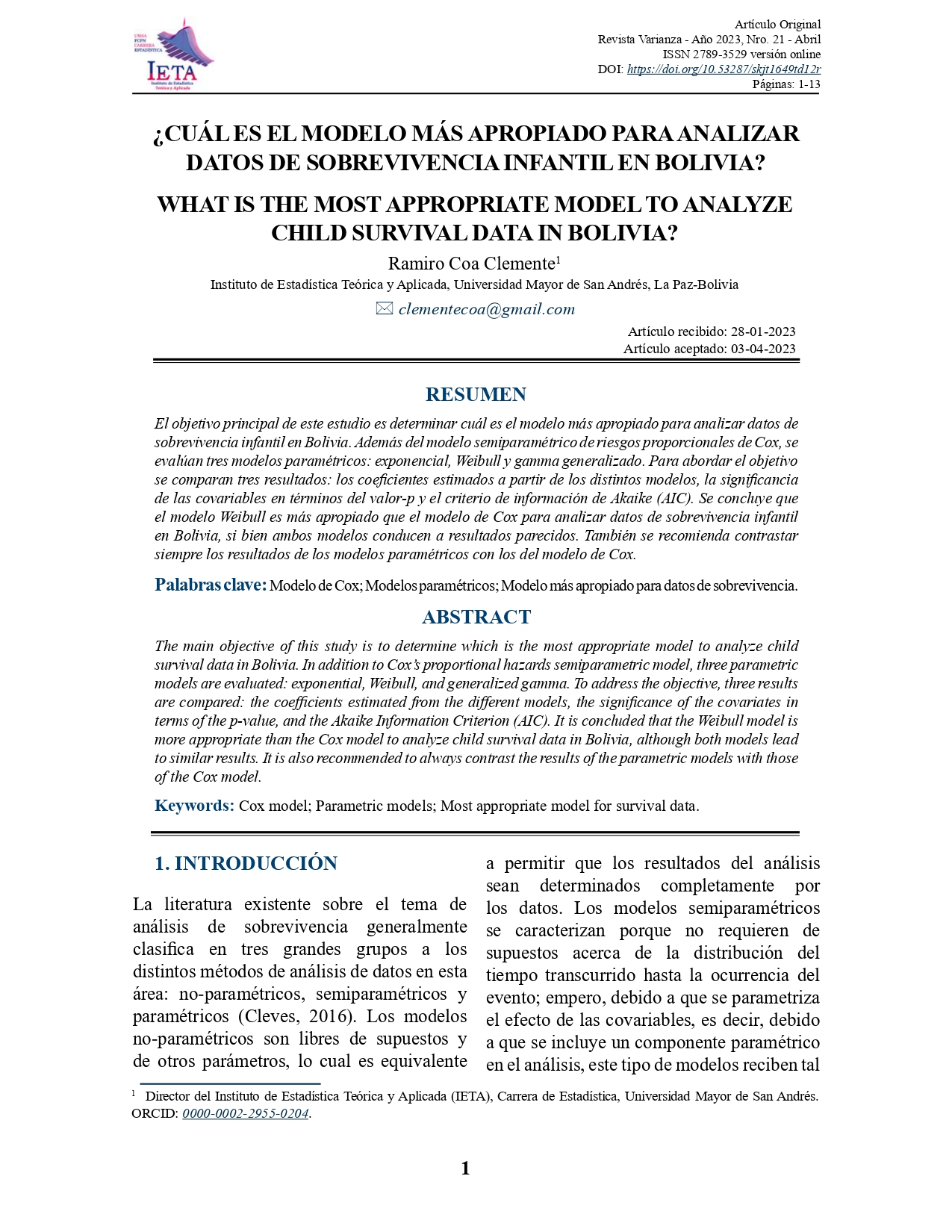 ¿Cuál es el modelo más apropiado para analizar datos de sobreviviencia infantil en Bolivia?
